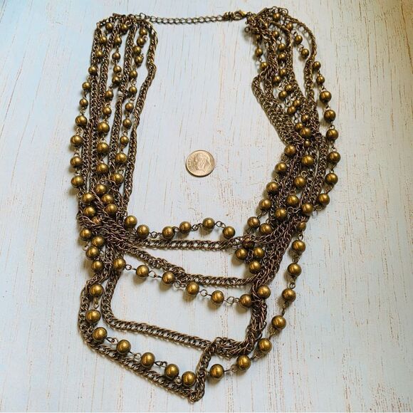 Antique Gold Chain and Bead Multi Strand Necklace - Picture 1 of 2